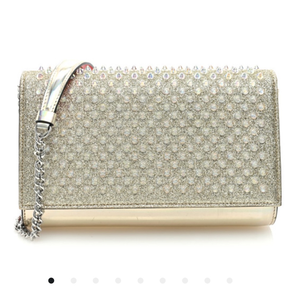 CHRISTIAN LOUBOUTIN Gold Glitter Metallic Patent Calfskin Spikes Clutch